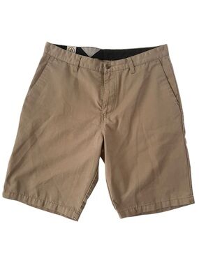 Volcom Flat Front Chino Shorts Mens 33 Beige Khaki Skateboarding Surf casual